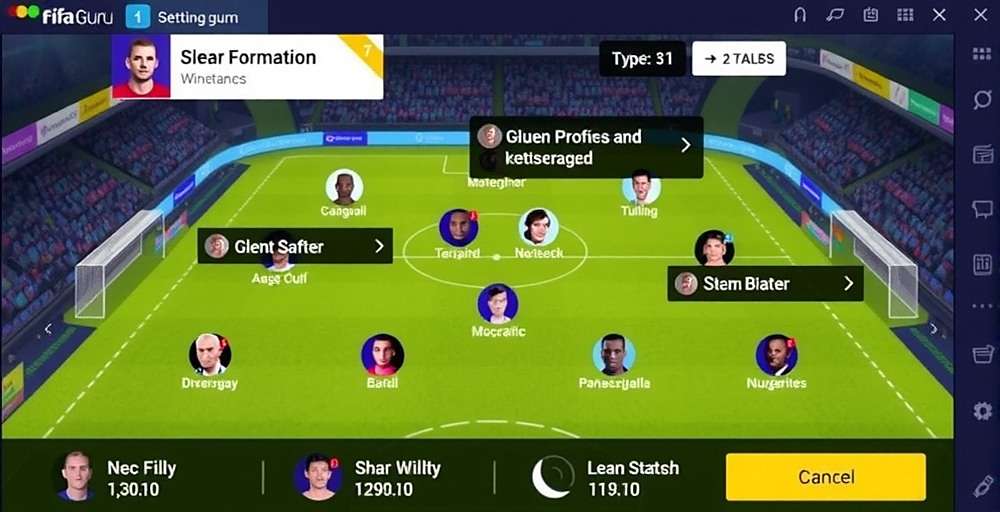 FIFA Mobile Guru - Tactical Planning FIFA Mobile Guru tactical interface showing formation settings